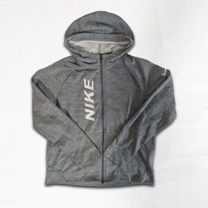 Nike Therma-FIT Full Zip Hoodie Gray Youth Boys Size XL Big Logo Athletic Jacket